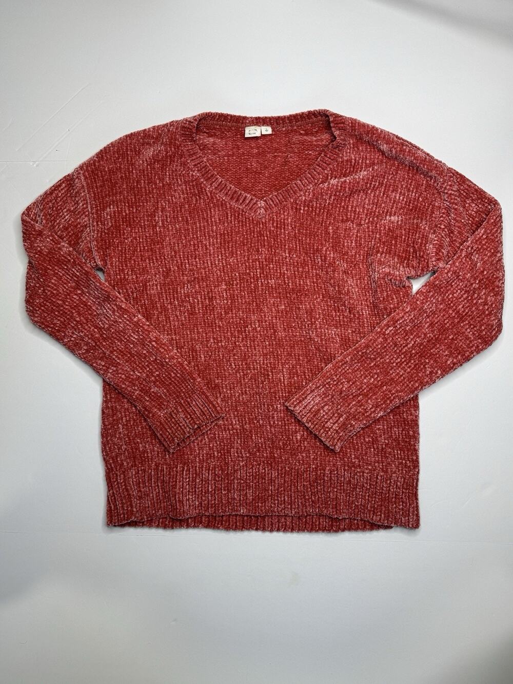 Gap Womens L Coral Pink Chenille V Neck Sweater Pullover Long Sleeve Cozy Soft